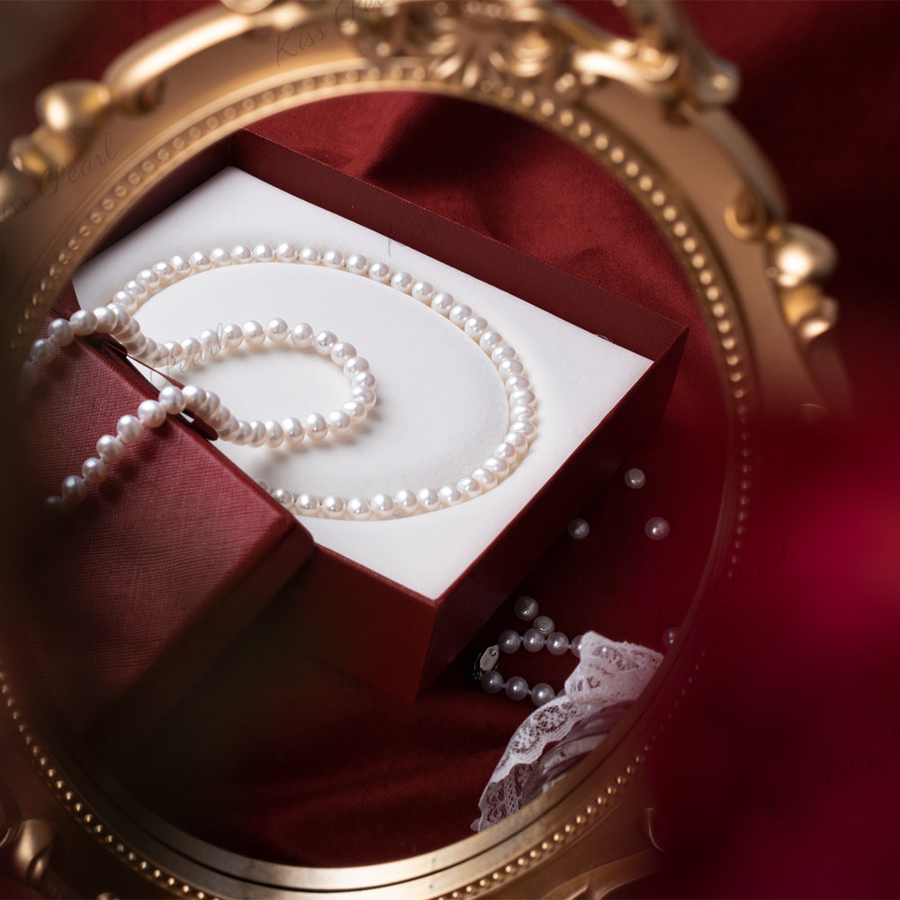 Customized Wholesale 8-9 Near Round Natural Pearl Necklace Micro Flaw Strong Light Pearl Clavicle Chain Zhuji Pearl Necklace Set