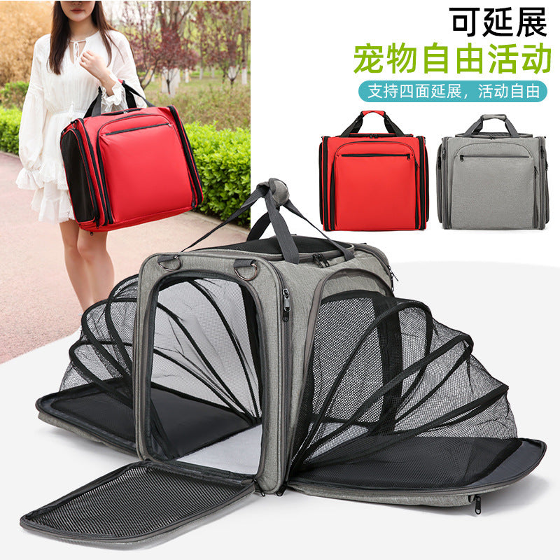 Wholesale Pet Bag Going Out Portable Cat Double Expansion Bag Breathable Large Capacity Foldable Pet Outdoor Bag Oblique Span Bag