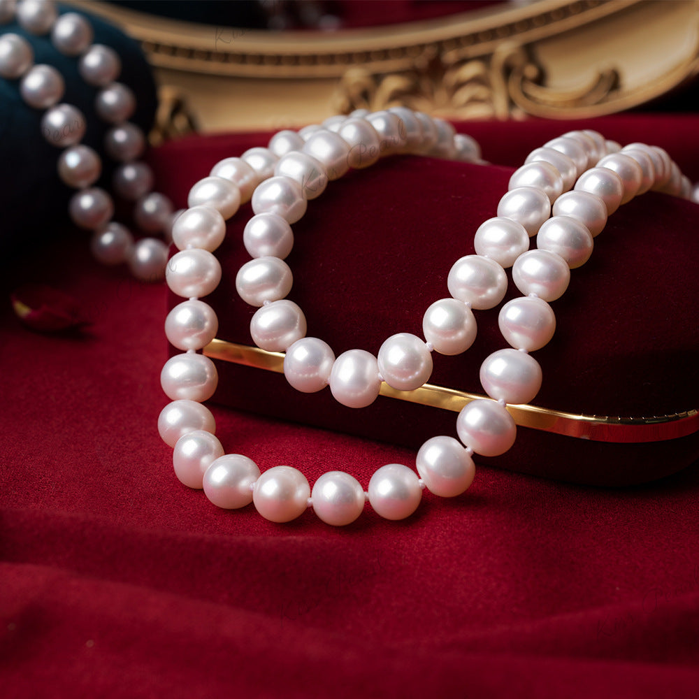 Customized Wholesale 8-9 Near Round Natural Pearl Necklace Micro Flaw Strong Light Pearl Clavicle Chain Zhuji Pearl Necklace Set