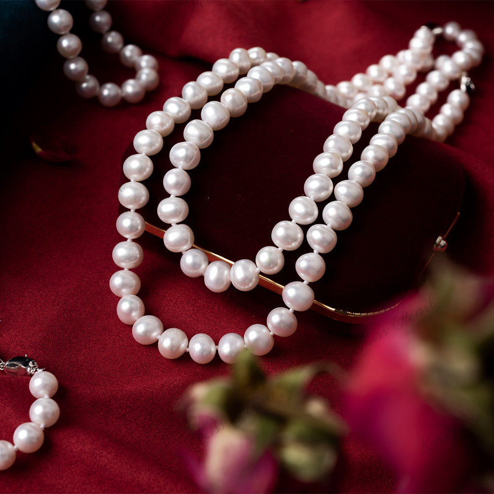 Customized Wholesale 8-9 Near Round Natural Pearl Necklace Micro Flaw Strong Light Pearl Clavicle Chain Zhuji Pearl Necklace Set