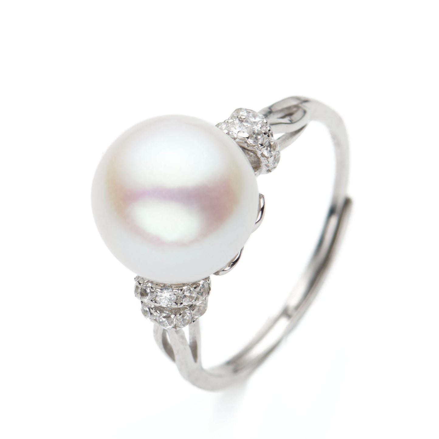 Customized Strong light nearly round Edison pearl ring S925 silver accessory opening adjustable natural freshwater pearl ring