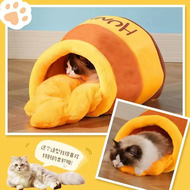 Honey Jar Pet Bed Cat Nest All Seasons Universal Kennel Semi-closed Pet Thickened Sleeping Bag Warm and Soft