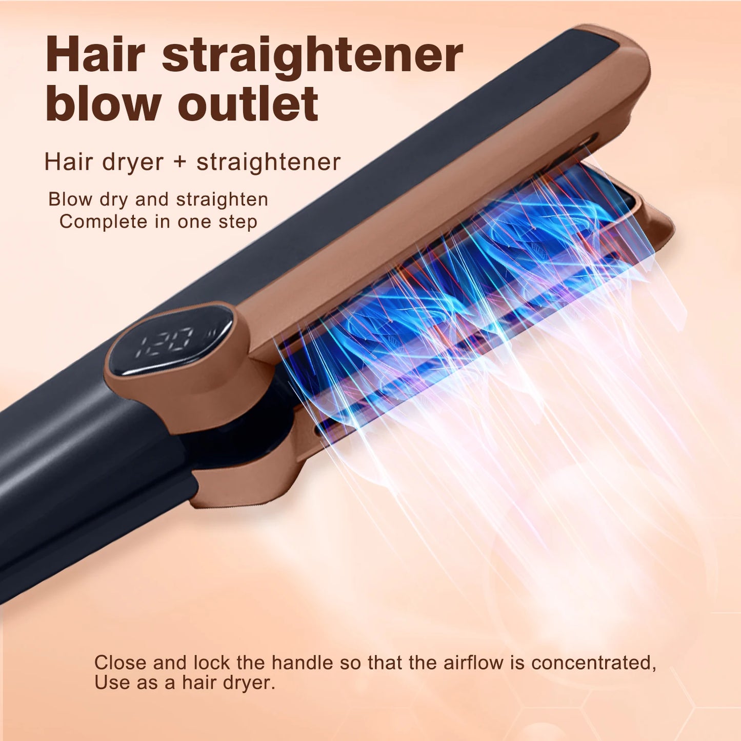 2 In 1 Hair Straightener In Copper Hair Dryer 106000rpm Wet to Dry Straightening with Air LCD Screen