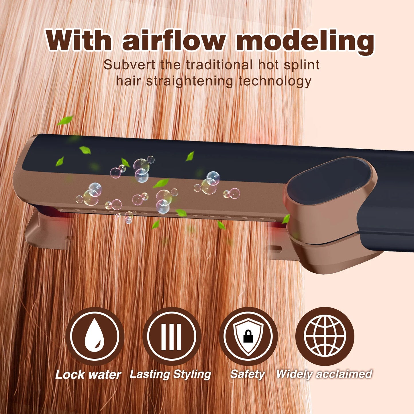 2 In 1 Hair Straightener In Copper Hair Dryer 106000rpm Wet to Dry Straightening with Air LCD Screen